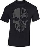 FAIR WEAR Textil Biker Shirt: Live Fast Die Young - Motorrad T-Shirt Herren Damen - Mann Männer Frau-en - Chopper - Liebhaber - Fan-s - Rocker - Anarchy - Geschenk - Bikerin - Motorradfahrer-in - Moped - Bike (3XL)