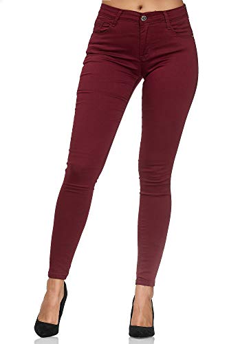 Elara Damen Stretch Hose Push Up Jeans Gummizug Chunkyrayan Y505 Wine-34 (XS) -