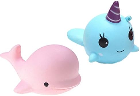 UOOME 2Pcs Soft Dolphin Squishy Toy Cute Whale Slow Rising Squeeze Toy Relieves Stress Soft Toy for Children and Adult Toy gift (Pink,Blue)