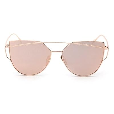 FamiFashion Twin-Beams Lunettes de soleil classiques, Femmes Metal Frame Lunettes de soleil miroir (Rose Or)