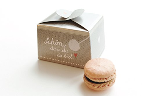 10 kleine Pralinenschachteln, Kartonagen, Kuchenschachteln zum selbst Befüllen: Schön, dass du da bist – für Macarons, Mini Cupcakes, Pralinen, Muffins, Glückskekse oder Gastgeschenke Hochzeit, Grau- und Beigetöne, Herz - 3