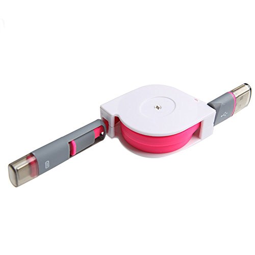 Skitic 2 in 1 Ausziehbares Roll-up Micro USB Typ C Metall Ladekabel Datenkabel Schnellladekabel für Huawei P9/ P9 Lite/ P8/ P8 Lite, Samsung Galaxy S7/ S7 Edge/ S6 / S6 Edge / S5 / S4, Galaxy Note 5/ 4/ 3/ 2, HTC, Sony, Oneplus, Xiaomi, LG, Motorola, Alle Handys und Tablette mit Android System (Rose)