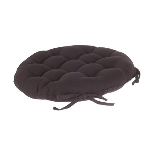 Set aus 4 runden Stuhlkissen mit Befestigung – Durchmesser 40 cm – Gesteppt und 100% Baumwolle – Farbe GRAU Pflaume - 2