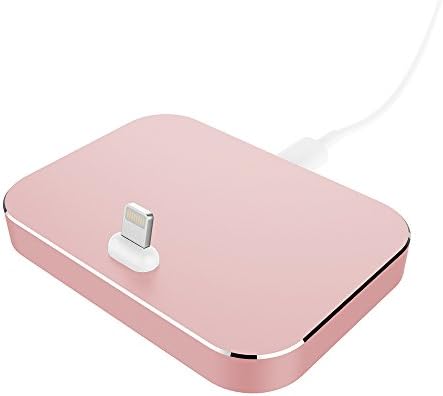 NganSek Aluminum Lightning Docking Station for iPhone 7, 7Plus, 6, 6Plus, 6s, 5, 5Plus, 5s, ipad, Sync Data Charging Dock Desktop Docking Charger with USB Cable (Rosegold), 3.07 x 2.17 x 0.39 inches