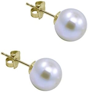 14k Yellow Gold Handpicked AAA Quailty White Akoya Cultured Pearl Earrings (6.5-7.0mm)