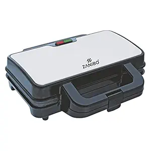 ZANIBO Large 2 Slice Sandwich Maker 900W with Non-Stick Coating Plates for Easy Cleaning, Automatic Temperature Control & Ready Light Indicators for Sandwiches at Home - (ZST-950, Silver)