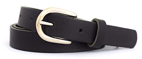 GREEN YARD - Cinturón de piel estrecho negro para mujer, 100% piel auténtica, cinturón estrecho para mujer, negro, 2 cm de ancho, cinturón de cintura Negro 85 cm cintura = 100 cm longitud