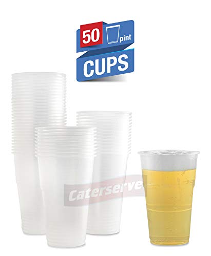 Disposable Large Plastic Pint Glasses Strong Beer Cups Great Quality Clear Recyclable PP (Full Pint-660ml 50Pcs)