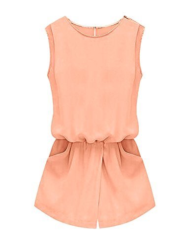Allegra K Women Round Neck Sleeveless Cut Out Back Casual Romper Pale Pink M