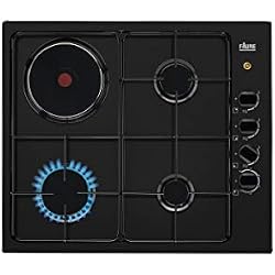 3 feux gaz dt 1x 3 kW + 1 plaque-Allumage 1 main-Cdes latérales-Noir