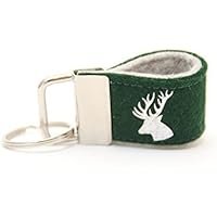 Mini Schlüsselanhänger aus Wollfilz mit Glimmer-Hirsch dunkelgrün/ hellgrau