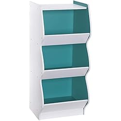 SONGMICS Meuble de Rangement pour Jouets, Étagère Enfant 3 Niveaux, pour Salle de Jeux, Garderie, avec Grands Compartiments, Blanc et Bleu Canard GKR30WT