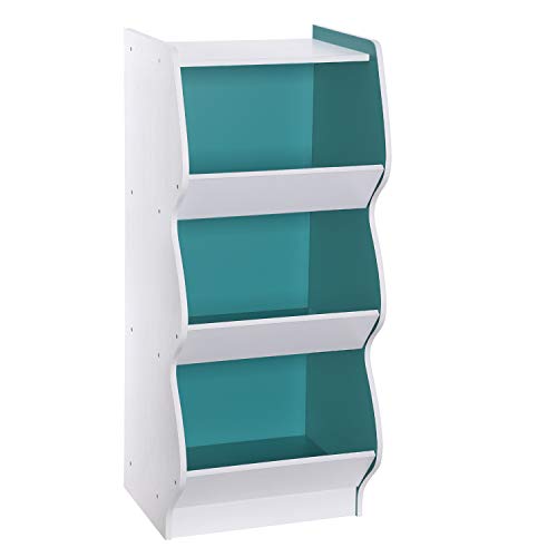 SONGMICS Meuble de Rangement pour Jouets, Étagère Enfant 3 Niveaux, pour Salle de Jeux, Garderie, avec Grands Compartiments, Blanc et Bleu Canard GKR30WT