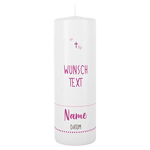 Striefchen® Taufkerze mit Lebensbaum und Aufdruck des Namen und Datum sowie Taufspruch Weiß - Rosa - 2