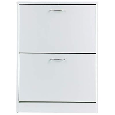 Homcom Armoire à Chaussures Meuble à Chaussures dim. 60L x 24l x 80H cm 2 Portes abattantes Blanc