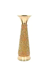 Brass World Hand Crafted || Metal Brass || Flower Vase with Beads for Home Decoration || (12 Inch, Gold)