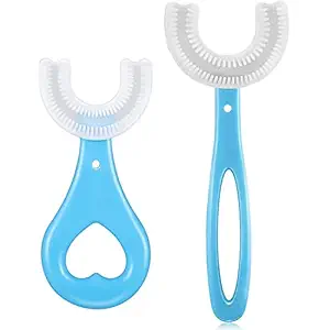 VIDHYA ENTERPRISEs U Shaped Toothbrush for Kids Manual Whitening Silicone ToothBrush for Oral Care,360?Degree Whole Mouth-Cleaning Manual Toothbrush for Kids Age 2-6 (Multicolor, Pack of 2)