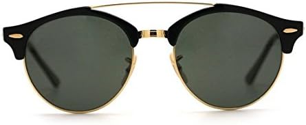 Sunvision - Clubmaster - Clubround RayBan Style Sunglasses - Black and Gold - Free Pouch and Cleaning Cloth