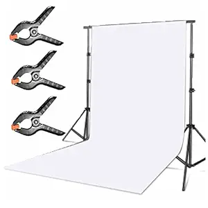 Boltove 8FTX12FT White Backdrop Background with 3pcs Spring Clamps for Photography Backdrop,Photoshoot Background, Home Decoration, Product Photography, Screen Video Recording, Curtain