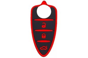 TEKLIGHT Tappetino Pulsanti in Silicone di Ricambio CON O SENZA LOGO VARI COLORI per Chiave Alfa Romeo Mito Giulietta Brera 159 Telecomando a 3 Pulsanti (TAPPETINO NERO/TASTI ROSSI)