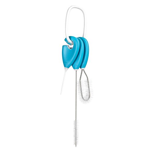 OXO Tot Baby Bottle Straw, Teat, Nipple and Sippy Cup Top Cleaning Set, Aqua