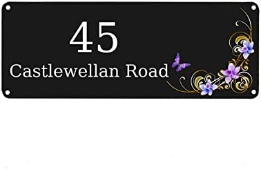 Custom Personalised Black Aluminium Metal Signs Door Plaque House Number Street (Black, 200x75mm 4 Screw Holes)