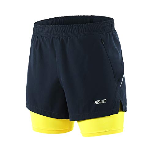 Arsuxeo B202 Short de course 2 en 1 respirant avec poche zippée Pour hommes