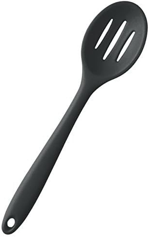 StarPack Premium Silicone Slotted Spoon with Hygienic Solid Coating, Bonus 101 Cooking Tips (Gray-Black)