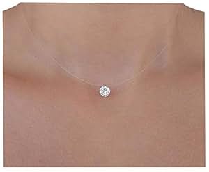2 Colliers Invisibles Ras Du Cou Avec Pendentif Zircon – Fil Transparent, élégant, Pour Femmes – Idéal Pour Soirées Et Occasions Spéciales