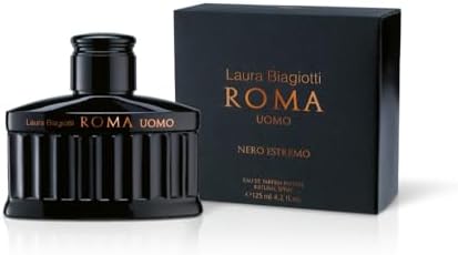 Laura Biagiotti – Roma Uomo Nero Estremo Eau de Parfum Intense 125 ml – Profumo Uomo – Fragranza Fougère Ambrata Legnosa – Note Intense e Profonde – Flacone di Colore Nero Ispirato al Pantheon Romano