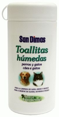 Bote 50 toallitas húmedas para limpieza de oidos, hocicos y ojos de perro y gato