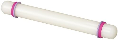 Non-Stick Sugarcraft Fondant Rolling Pin with Guide Rings, Plastic, White, 23 cm/9-Inch