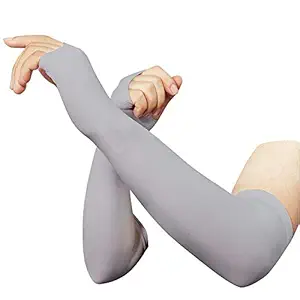 InnerStyle Cotton UV Protection Arm Sleeves/Hand Socks with Fingers - Sun Protection Gloves for Men and Women (Grey)