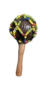JAPS BIZ Handmade Coconut Shell Maracas Indian Folk Musical Instrument with Beads and Handle - Hand Percussion Musical Instruments