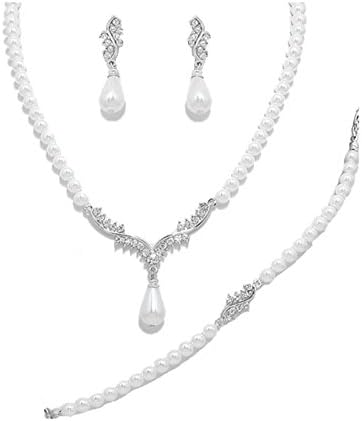 Schmuckanthony Elegant Wedding / Bridal Jewellery Set, Necklace with Bracelet, Earrings, Pearls, White Crystal, Clear