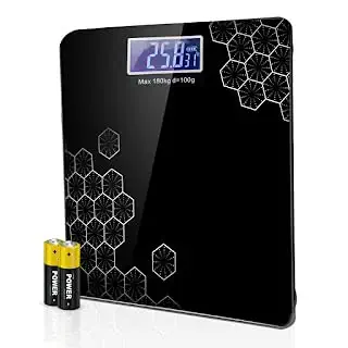 9 NINE SEAVEN Electronic Thick Tempered Glass LCD Display Digital Personal Bathroom Health Body Weight Weighing Scales For Body Weight, weight machine for human body (Black)