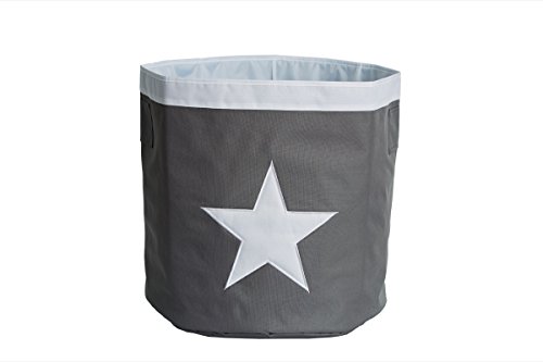 STORE,IT 671732 Großer Aufbewahrungskorb mit Aufgenähtem Stern, Polyester, Grau/ Weiß, 44 x 44 x 44 cm