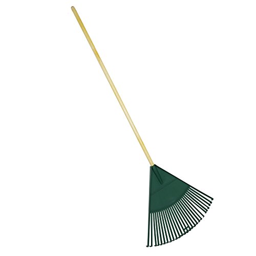 Laubrechen 60cm Kunststoff grün Holzstiel Fächerrechen Laubbesen Fächerbesen