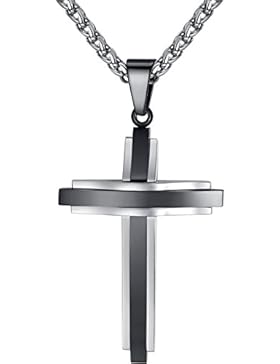 Aoiy Herren-Halskette mit Anhänger, Kreuz, Edelstahl, Farben schwarz und silber, 61cm Kette, ggp046hy