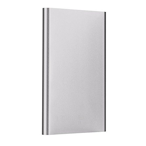 Gusspower Accumulateur portable ultra fin 12.000 mAh Chargeur-accumulateur externe USB Très grande capacité Pour iPhone, iPad, Samsung Galaxy, etc. argenté