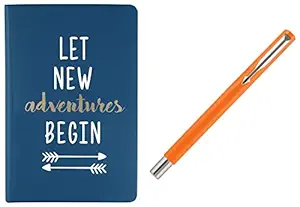 Doodle Adventures of The Mind Hard Bound Non Dated Diary (5.5 X 8.5 Inches, 80 GSM) Birthday Gift & Parker Vector Standard Fountain Pen Chrome Fine Nib with 3 Ink Cart |Body Color - Orange