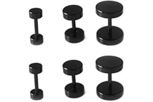 CAPRILITE 3 x Pairs Mens Surgical Steel Earring Ear Stud Fake Ear Stretcher Stainless Black