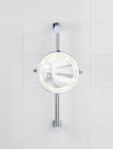 WENKO 20907100 Power-Loc LED Wandspiegel Carpi – Befestigen ohne bohren, Spiegelfläche ø 17.5cm, 500% Vergrößerung, Stahl, 25.5 x 50.5 x 23 cm, Chrom - 24