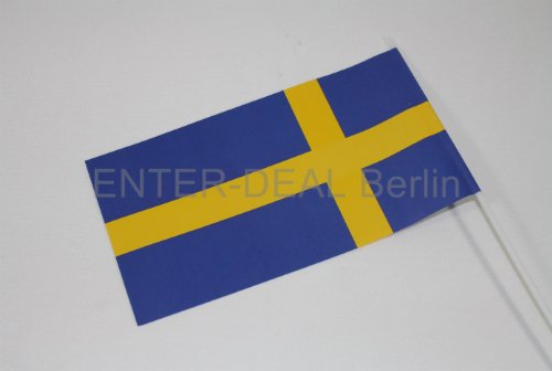 50 Stück PAPIERFAHNEN mit Stab - SCHWEDEN -