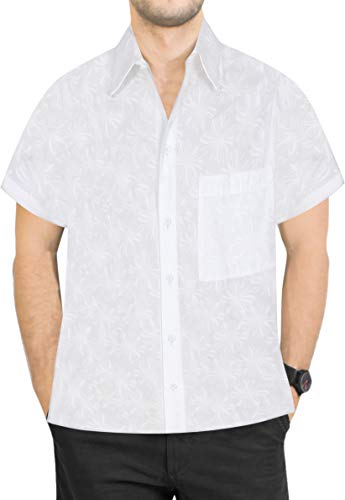 LA LEELA Fiesta Playa Hawai Cuello difusión Informal Manga Corta Camisa Bolsillo Delantero Ghosts Blanco_AA130 XXL-Pecho Contorno (in cms):137-149