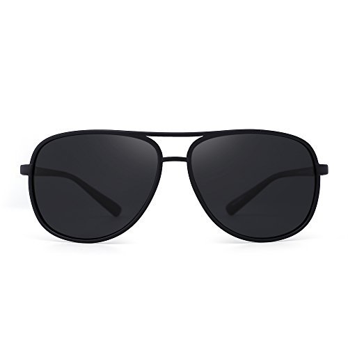 JM Lunettes de Soleil Rétro Polarisé Aviateur Lunette Solaire Miroir Léger pour Homme Femme (Noir mat/Gris polarisé)