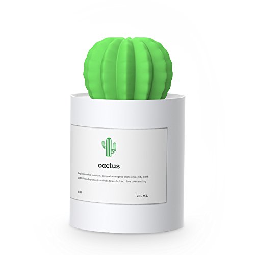 Humidificador Ultrasónico, Moojay Cactus Humidificador Negativo de Iones de Oxígeno del USB 280ml, Conveniente para Cuarto de Baño, Dormitorio, Compañía, Habitación de Los Niños y Otra Decoración