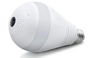 Mobican Fisheye 360 Degree Panoramic Spy Bulb WiFi 1.3 Mp 960P Hd IP Security Camera Bulb with Free Philips 7W Led Bulb SD Card Slot Home Security Camera - White Colour (128 GB)