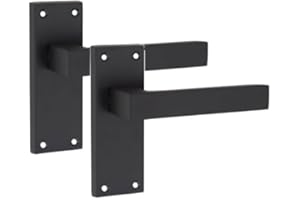 Golden Grace Victorian Straight Delta Door Handles Latch in Matt Black, 1 Pair - 120mm x 40mm Backplate