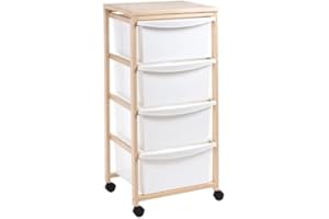 MOTTINOX Carrello Multiuso in Legno di Faggio, 4 Cassetti Estraibili, Cassettiera Salva Spazio, 36x34xh82